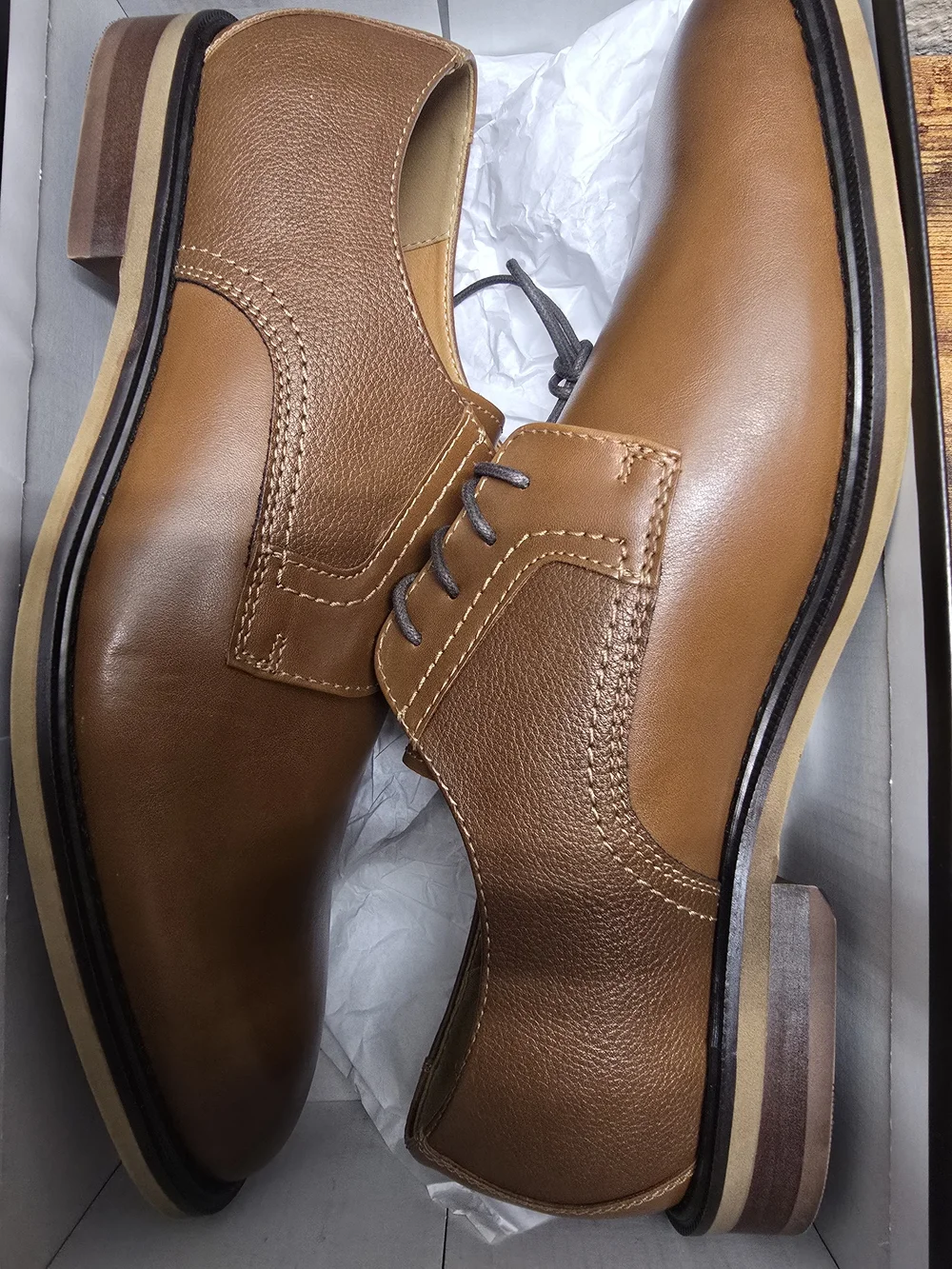 Zane Men's Tan & Brown Leather Derby Shoes Men Size 12